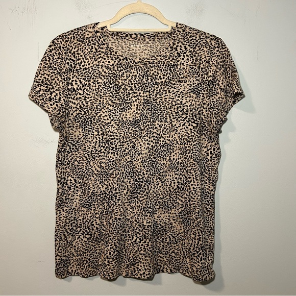 Athleta 100% Cotton Brown & Black Cheetah Print Short Sleeve T-Shirt Size Medium - Picture 1 of 9